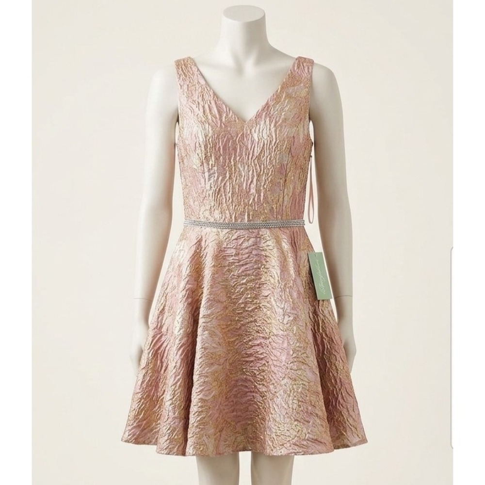 NWT Temptations Gold Pink Brocade‎ Gown Size 12 Luxury Gala Dress $400 MSRP
